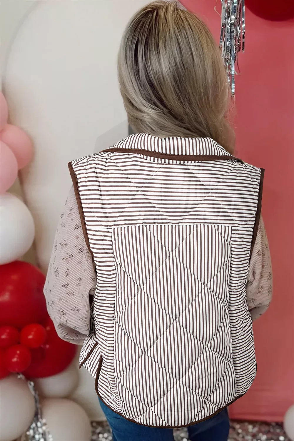 Stripe Quilted Wavy Hem Snap Button Vest | STAHlin RADIANCE