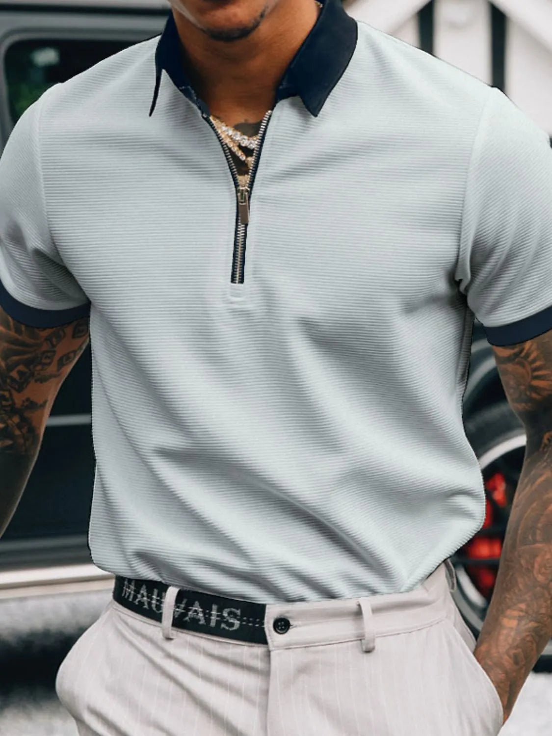Men's Full Size Collared Neck Short Sleeve Polo Plus Size | STAHlin RADIANCE