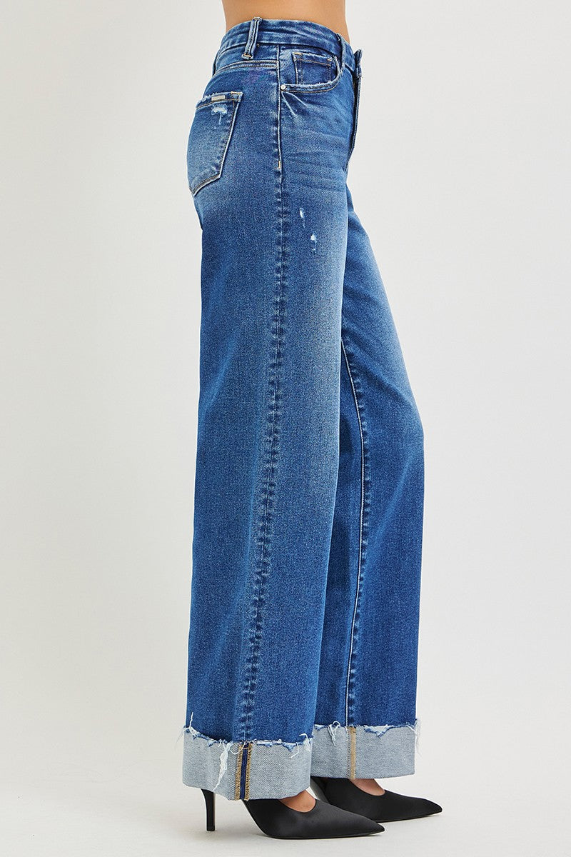 RISEN High Rise Wide Leg Jeans With Cuffed Hem | STAHlin RADIANCE