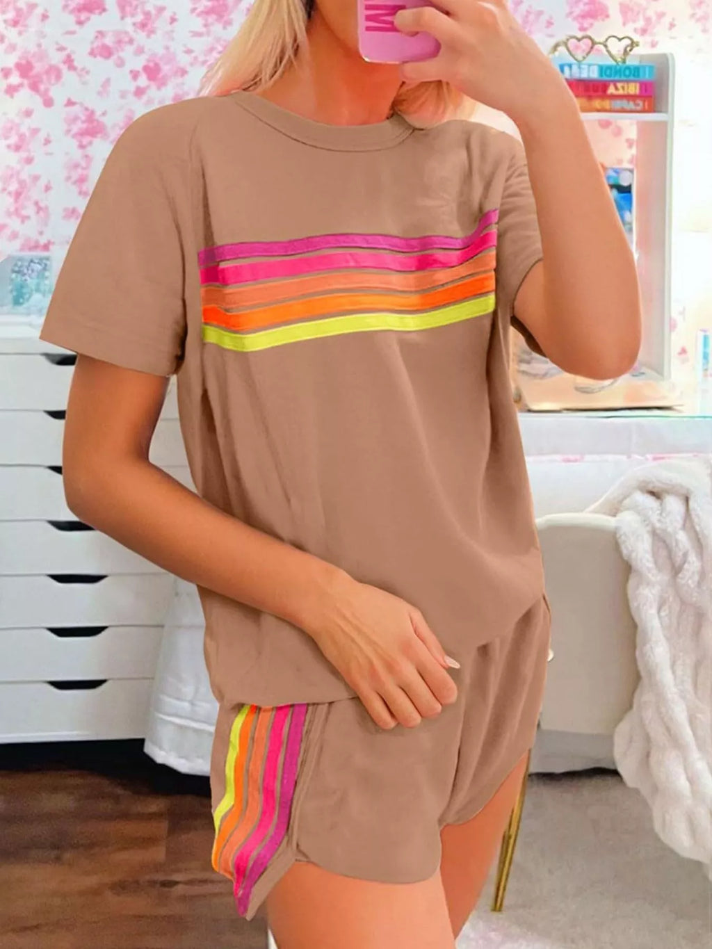 Rainbow Striped Round Neck Top and Shorts Set | STAHlin RADIANCE