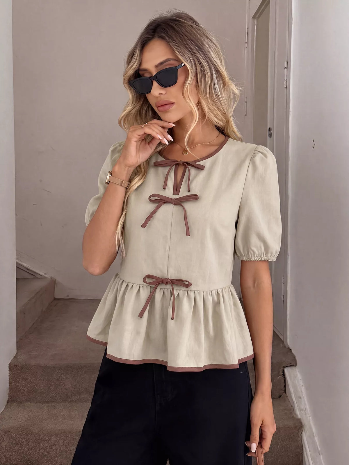 Bow Front Ruffle Hem Blouse | STAHlin RADIANCE