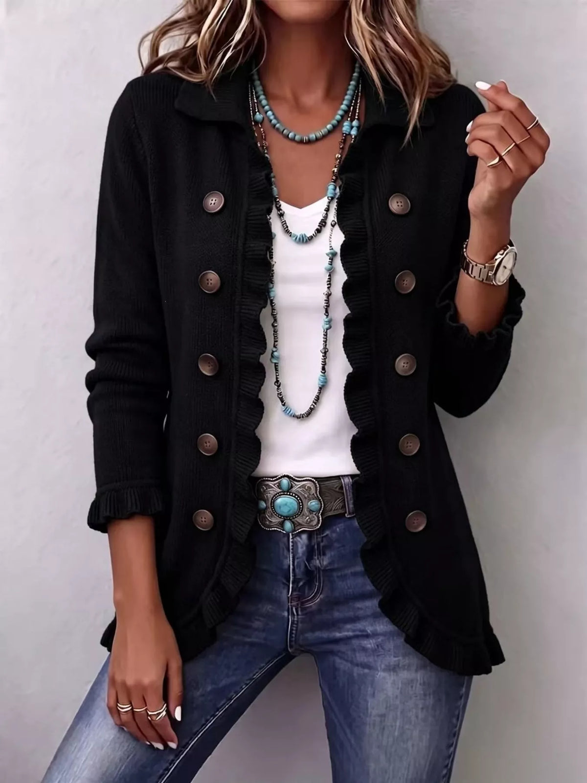 The Eloise Ruffle Cardigan | STAHlin RADIANCE