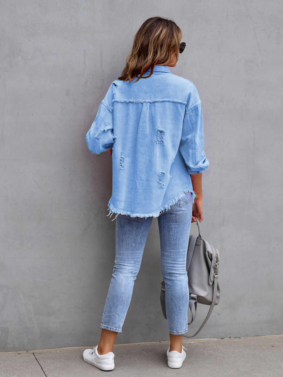 Distressed Drop Shoulder Denim Jacket | STAHlin RADIANCE