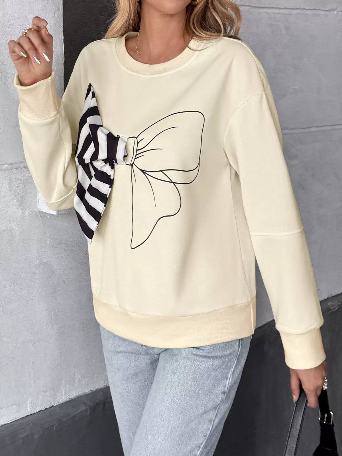 Bow Round Neck Dropped Shoulder Sweatshirt | STAHlin RADIANCE