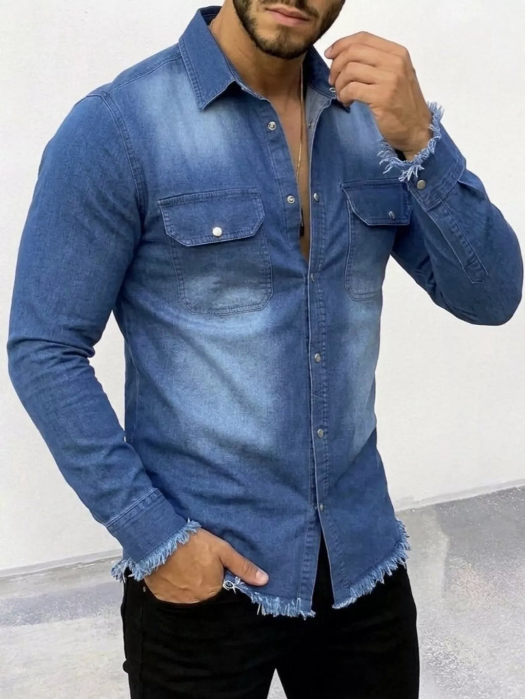 Men's Frayed Hem Denim Shirt | STAHlin RADIANCE