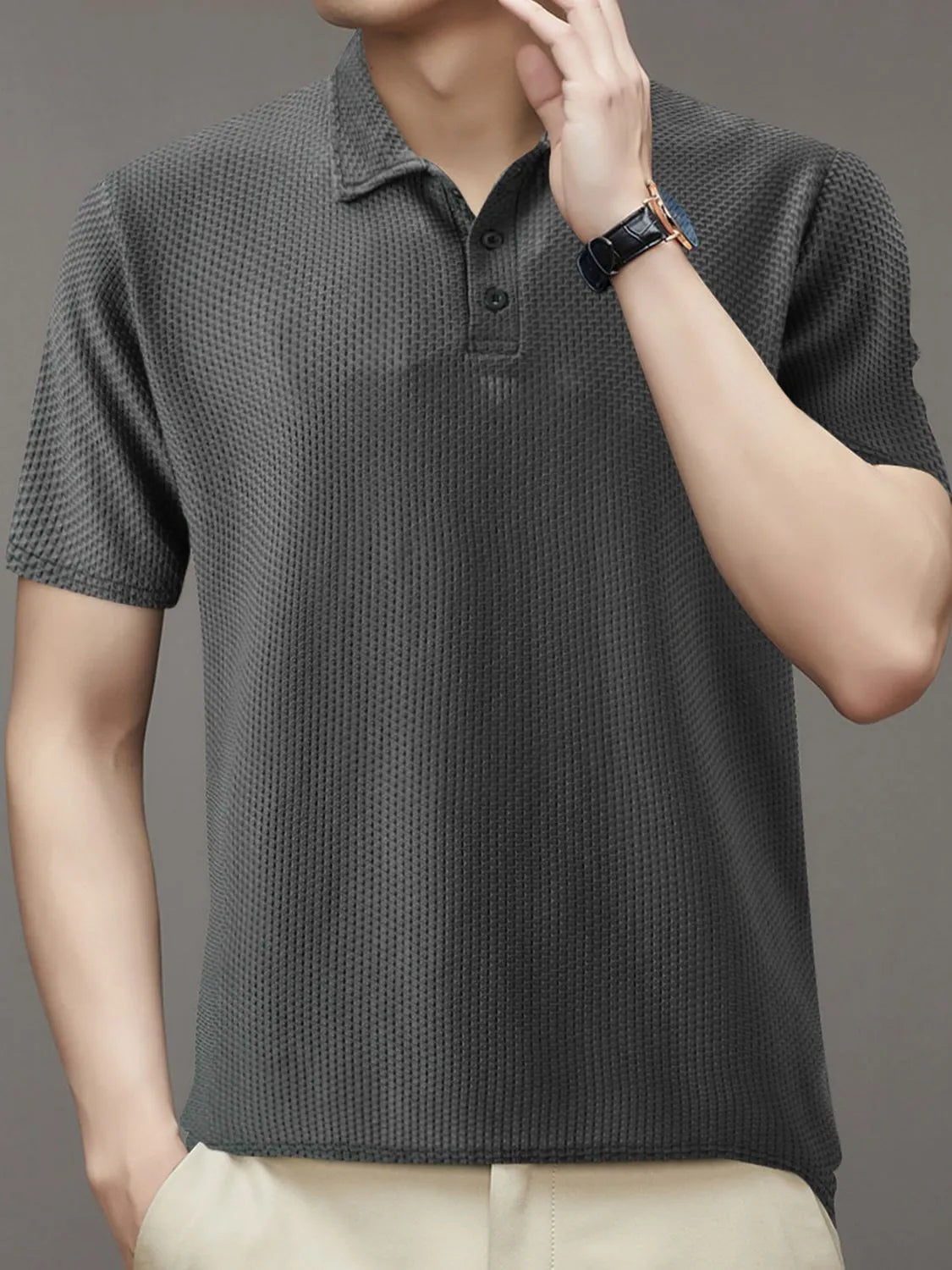 Men's Full Size Button Detail Short Sleeve Polo Plus Size | STAHlin RADIANCE