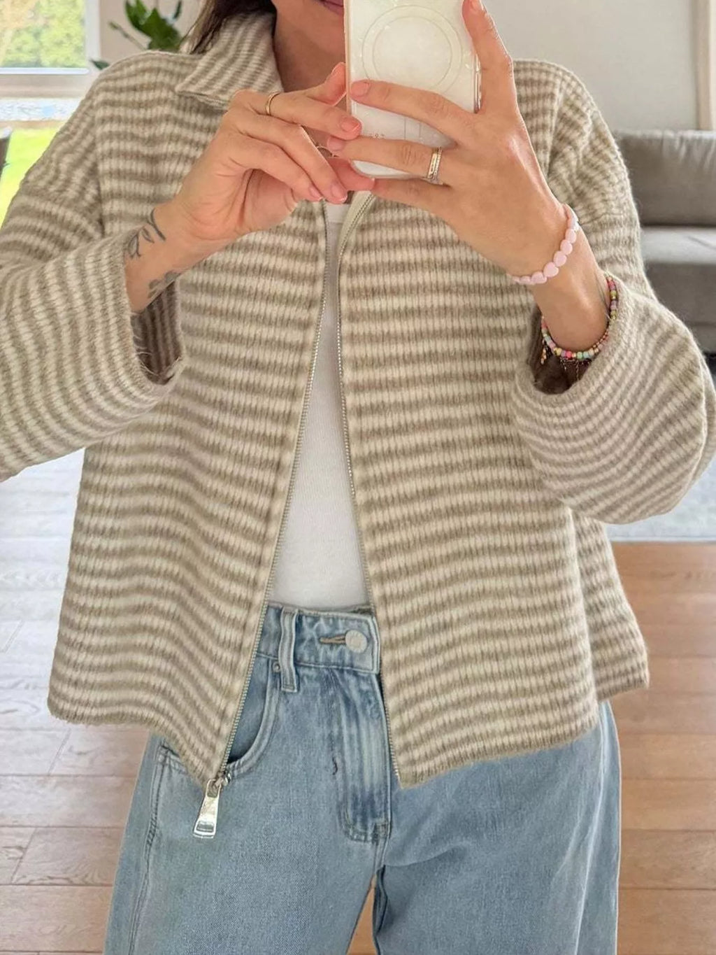 Striped Zip-Up Knit Cardigan | STAHlin RADIANCE