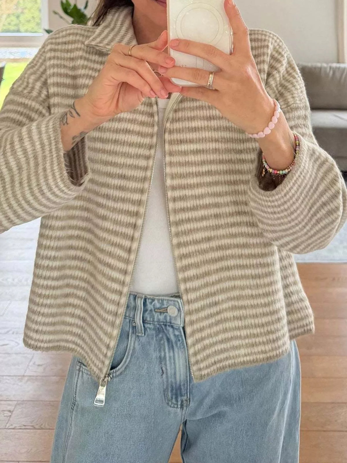 Striped Zip-Up Knit Cardigan | STAHlin RADIANCE