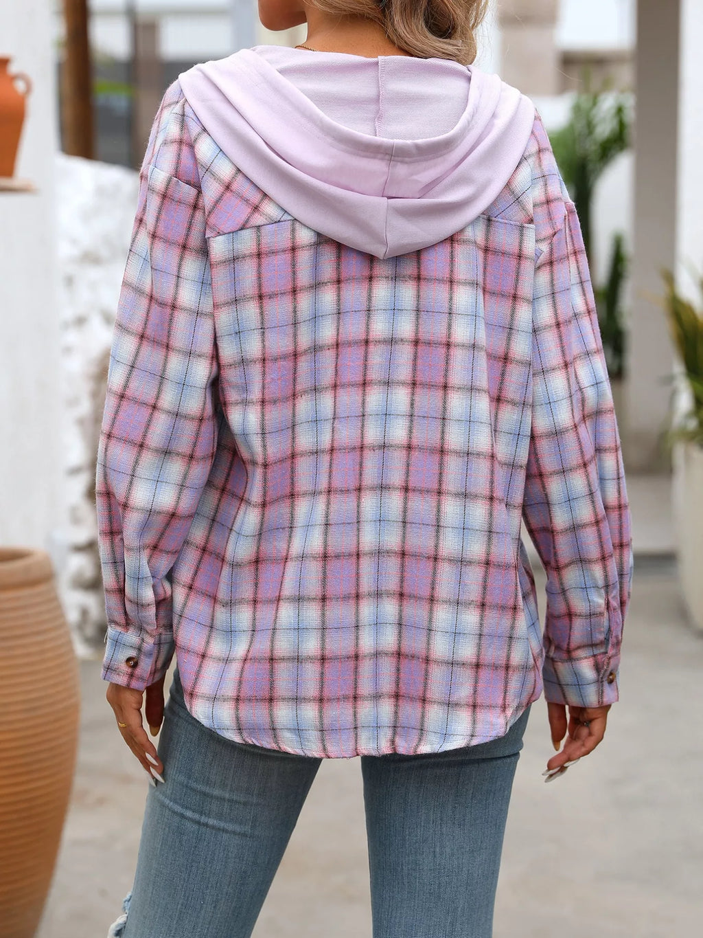 Plaid Button-Up Hooded Shirt with Chest Pocket | STAHlin RADIANCE