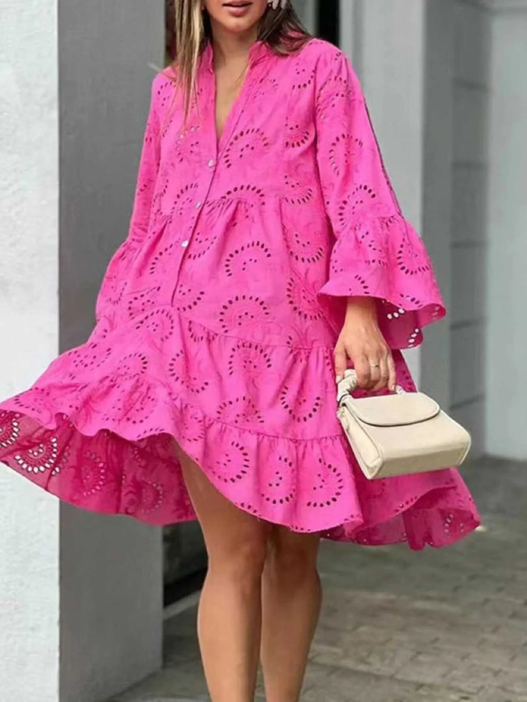 Full Size Eyelet Ruffled Hem Tiered Dress Plus Size | STAHlin RADIANCE