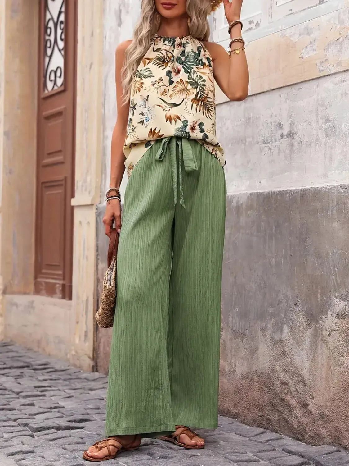 Printed Tank Top and Wide Leg Pants Set | STAHlin RADIANCE