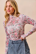 SO ME Floral Rose Print Mesh Sheer Layering Top | STAHlin RADIANCE