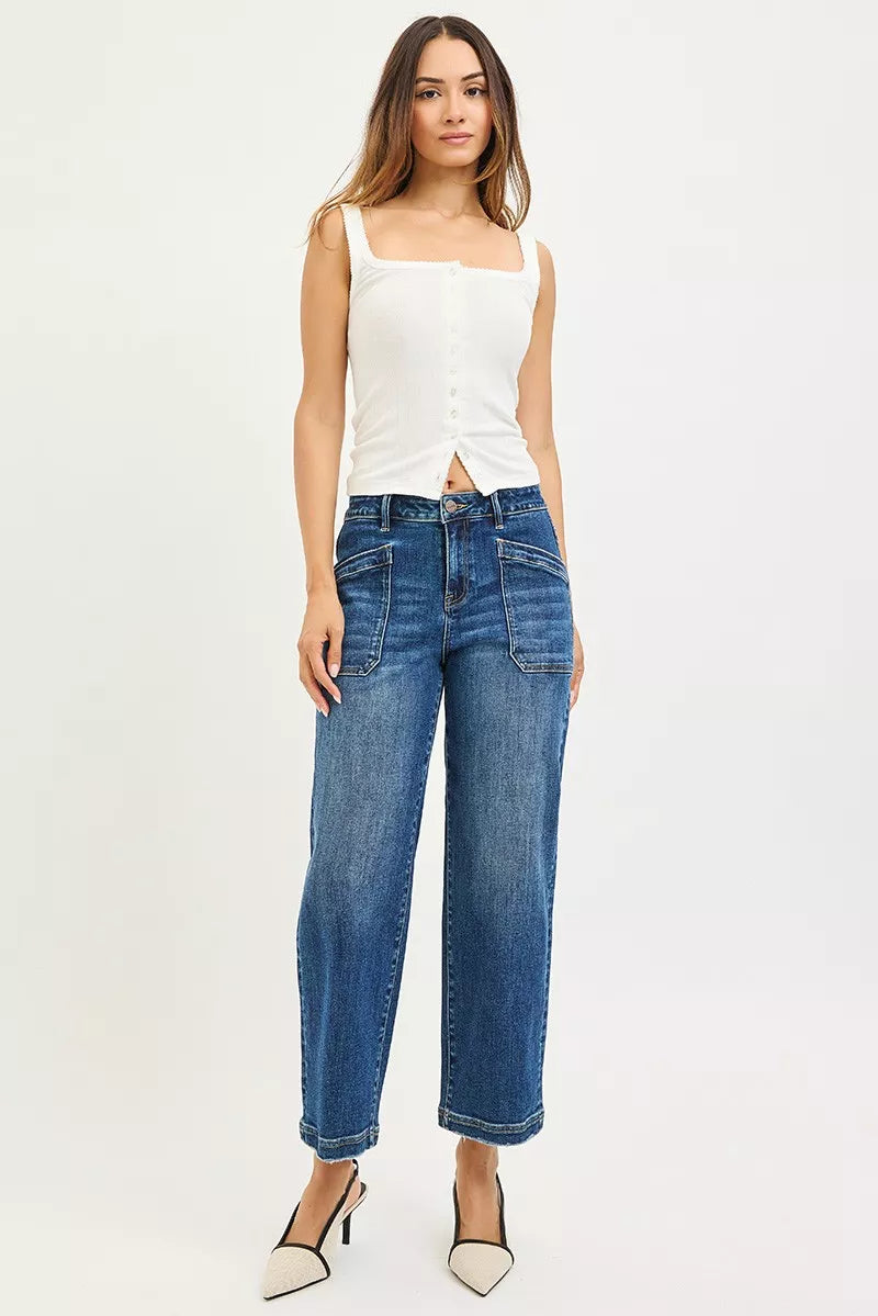 RISEN Slouchy Cropped Baggy Jeans with Front Patch Pocket | STAHlin RADIANCE