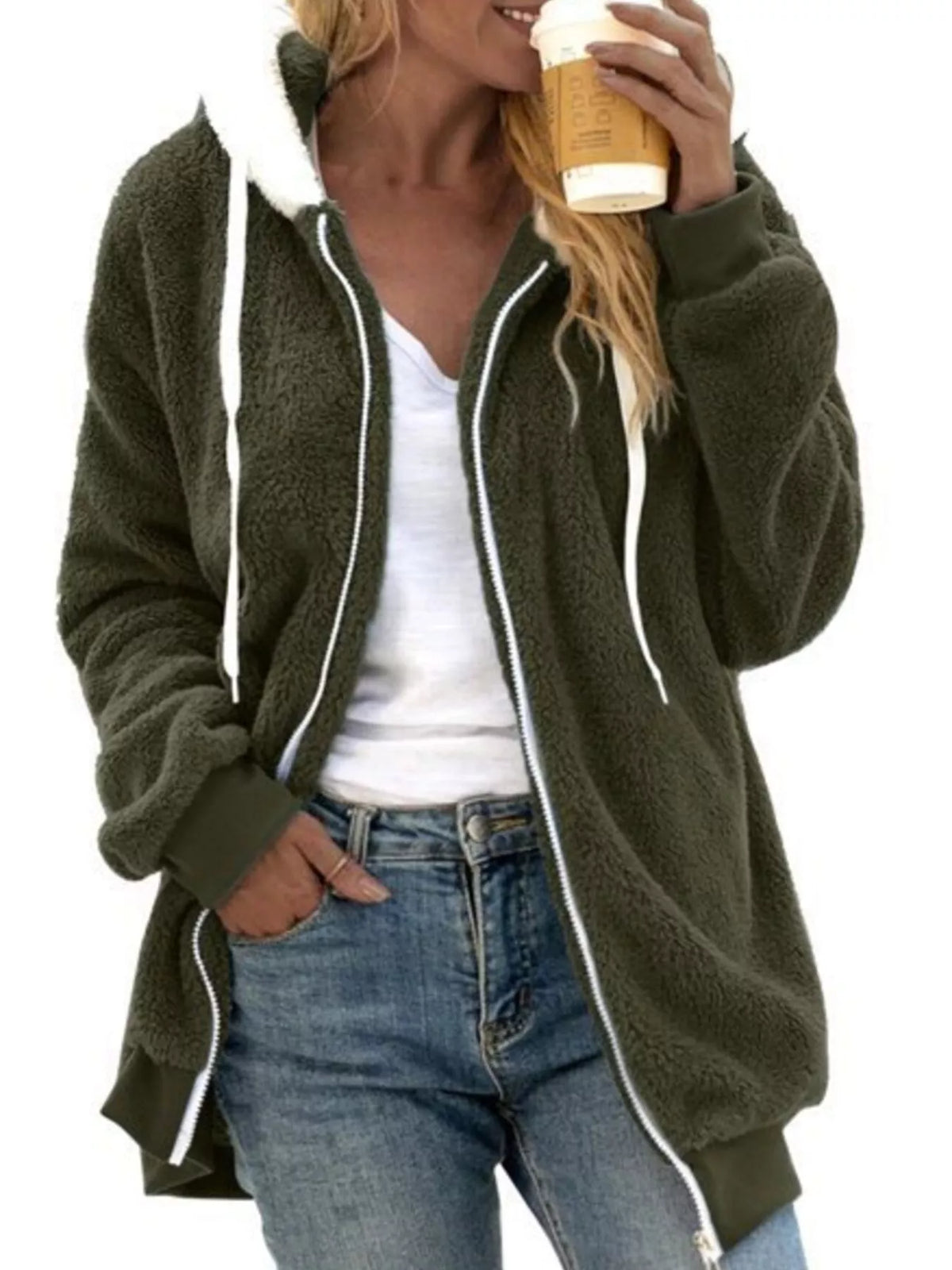 Full Size Cozy Fleece Zip-Up Hooded Jacket Plus Size | STAHlin RADIANCE