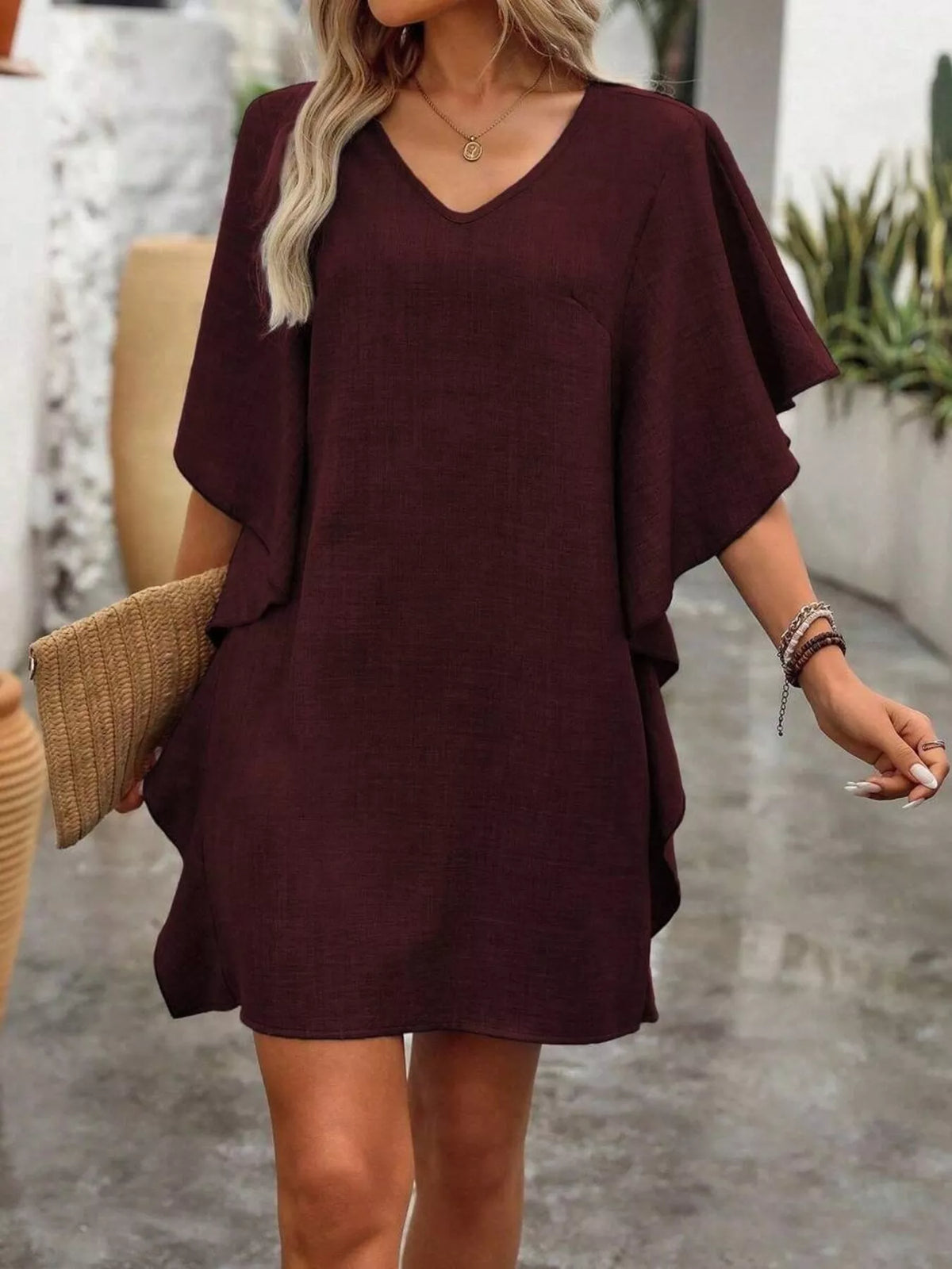 Ruffled Flutter Sleeve V-Neck Mini Dress | STAHlin RADIANCE
