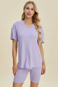 Basic Bae Full Size Ribbed V-Neck Short Sleeve Top and Shorts Set | STAHlin RADIANCE