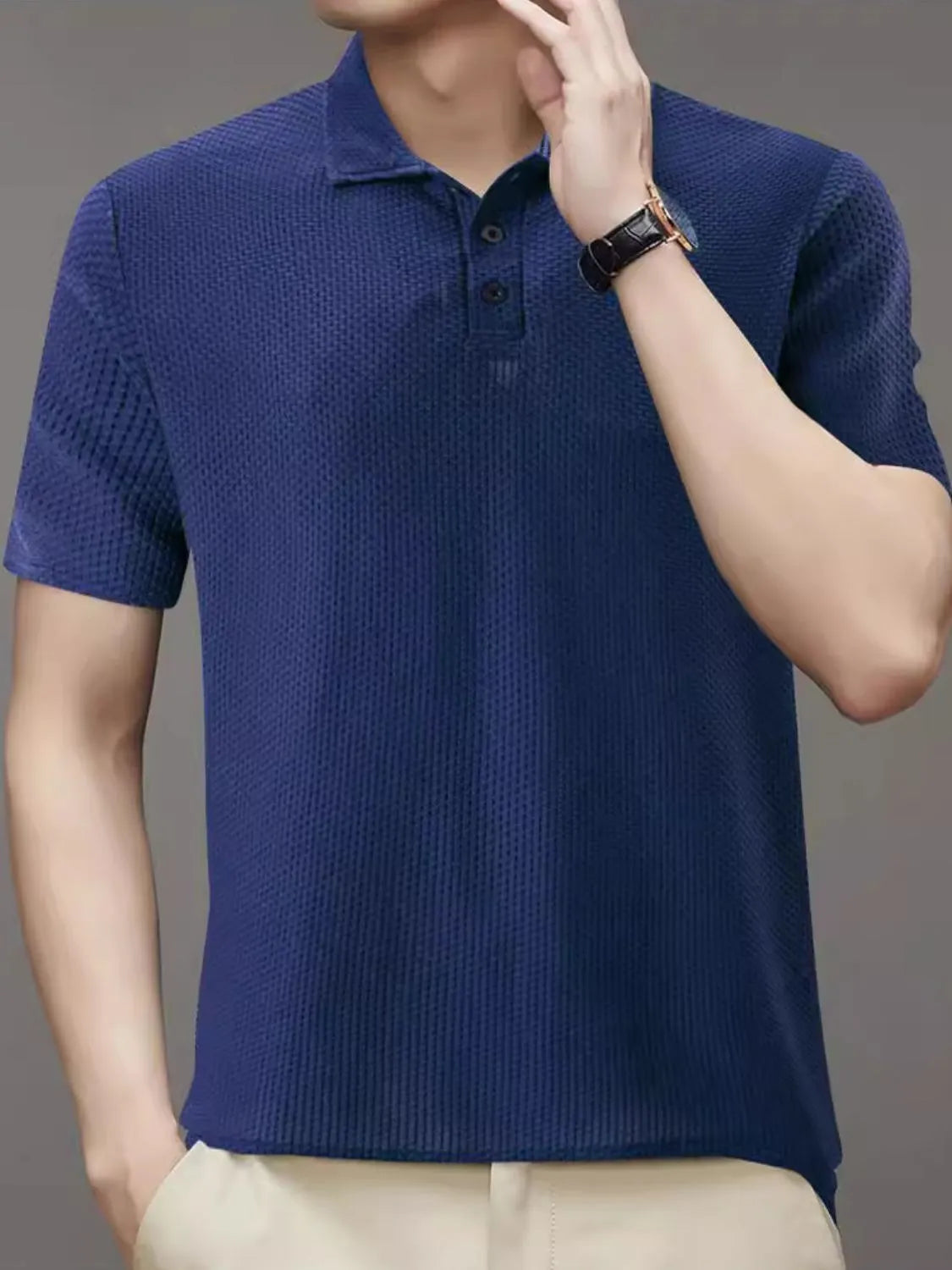 Men's Full Size Button Detail Short Sleeve Polo Plus Size | STAHlin RADIANCE