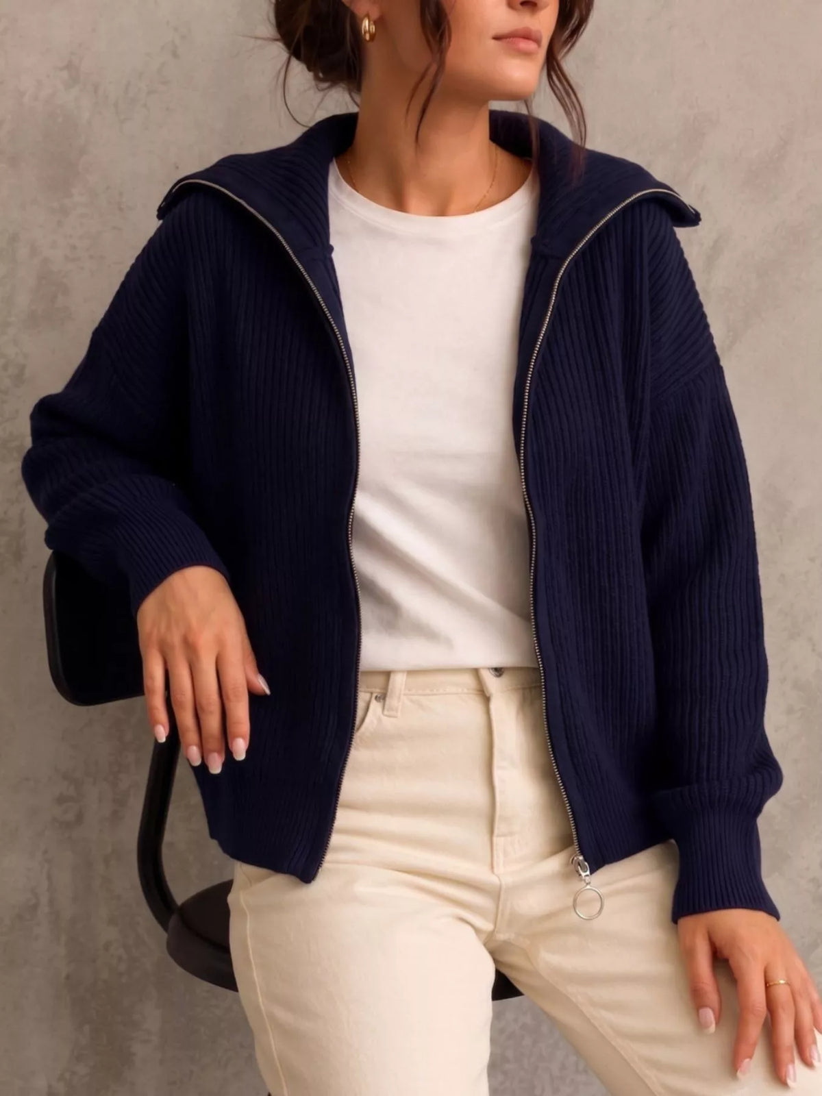 The Dropped Shoulder Zip Cardigan | STAHlin RADIANCE