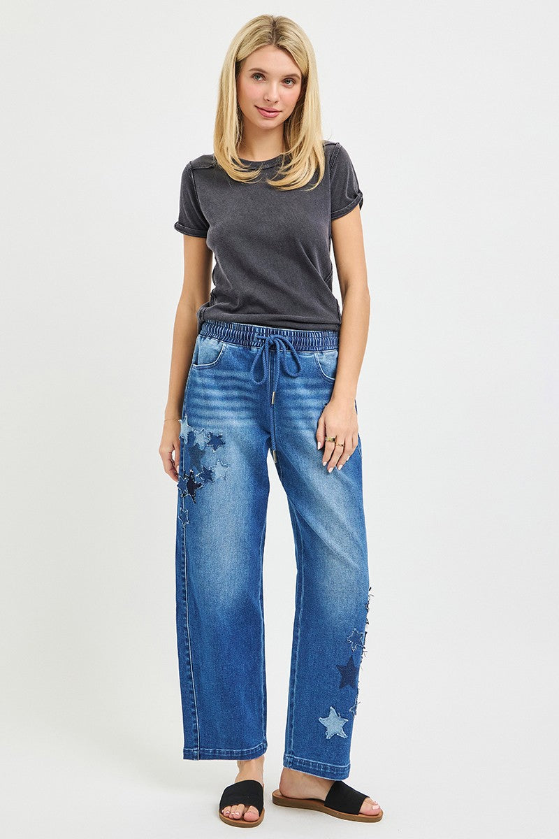 RISEN Elastic Band Slouchy Cropped Barrel with Star Patch | STAHlin RADIANCE