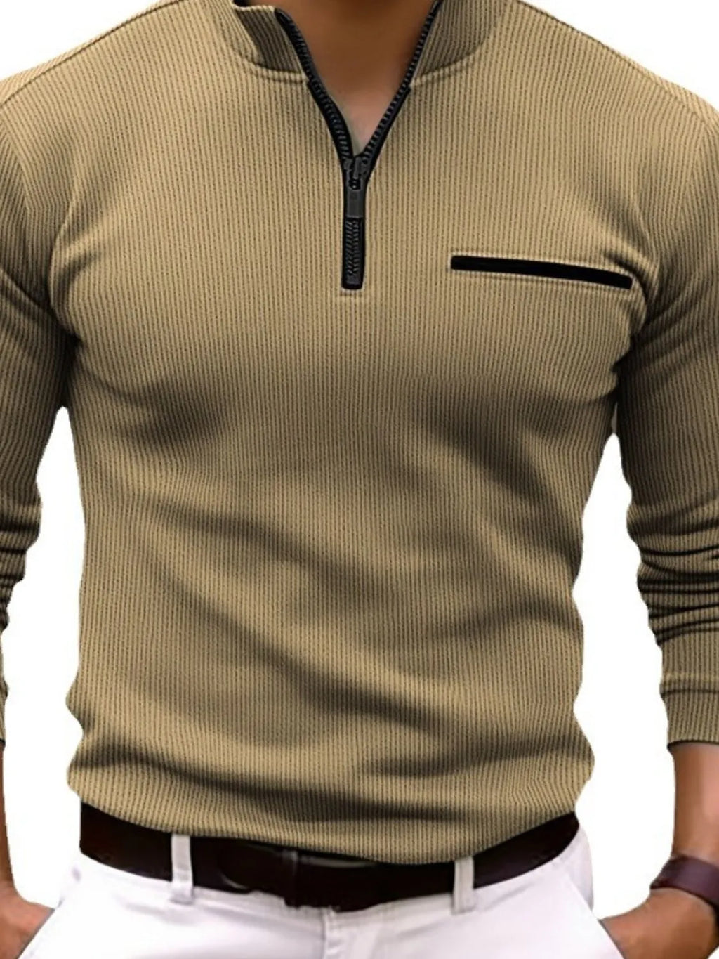 Men's Full Size Quarter Zip Long Sleeve Polo Plus Size | STAHlin RADIANCE