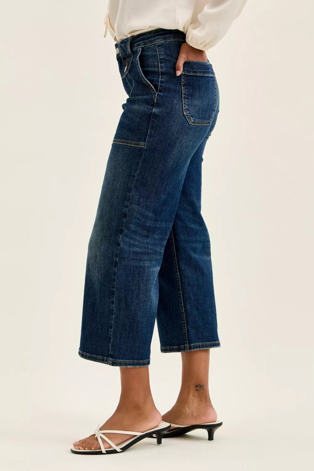 Judy Blue High Waist Wide Crop Utility Jeans with Patch Pocket | STAHlin RADIANCE