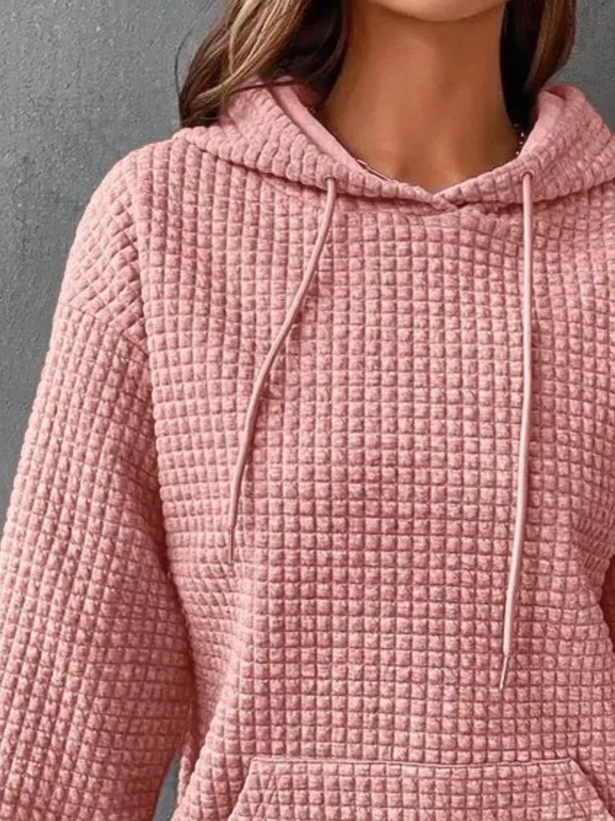 Full Size Textured Kangaroo Pocket Hoodie Plus Size | STAHlin RADIANCE