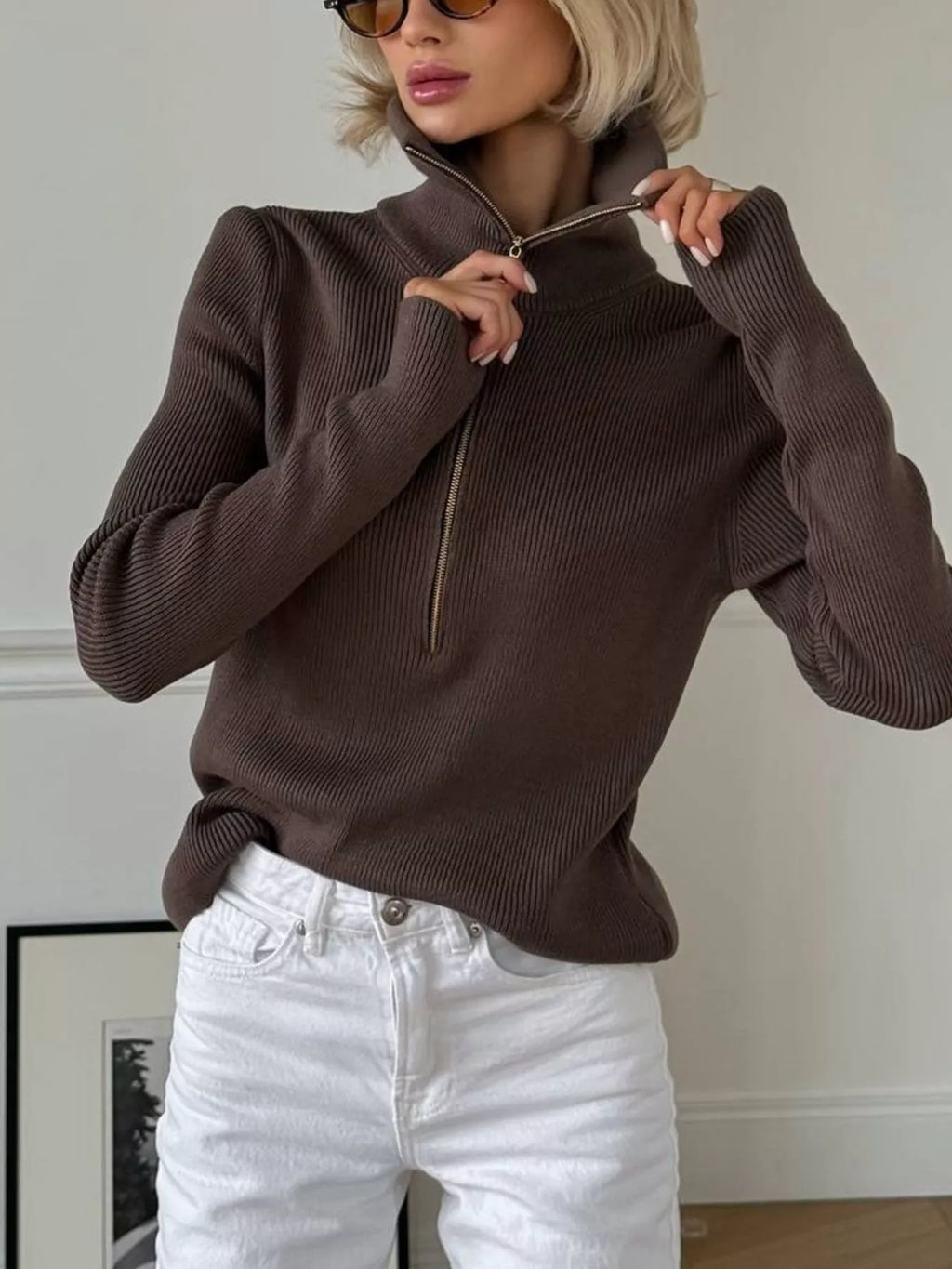 Ribbed Knit Quarter-Zip Sweater | STAHlin RADIANCE