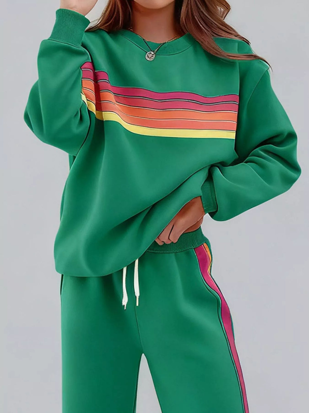 Striped Round Neck Sweatshirt and Pants Set | STAHlin RADIANCE