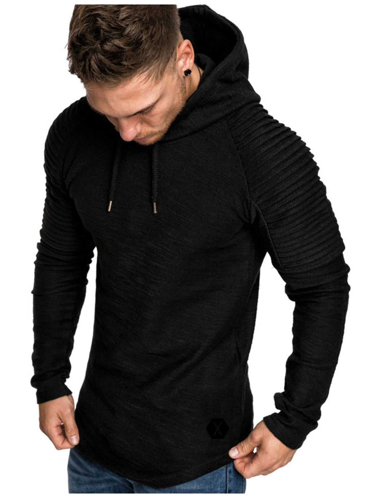 Men's Plus Size Slim Fit Ribbed Hoodie with Drawstring | STAHlin RADIANCE