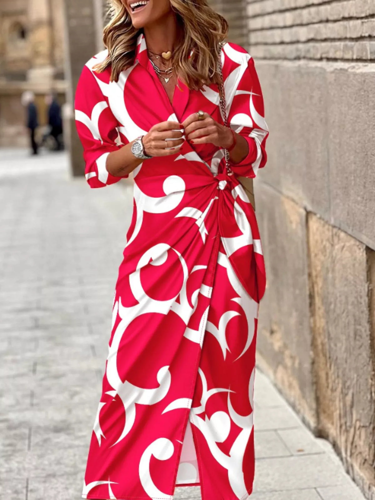 Printed Collared Neck Shirt Dress | STAHlin RADIANCE
