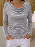 Glittery Cowl Neck Long Sleeve Slim Fit Top | STAHlin RADIANCE