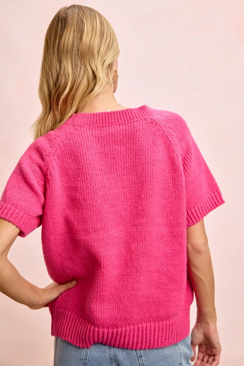 BiBi Flower Embroidered Short Sleeves Knit Top | STAHlin RADIANCE