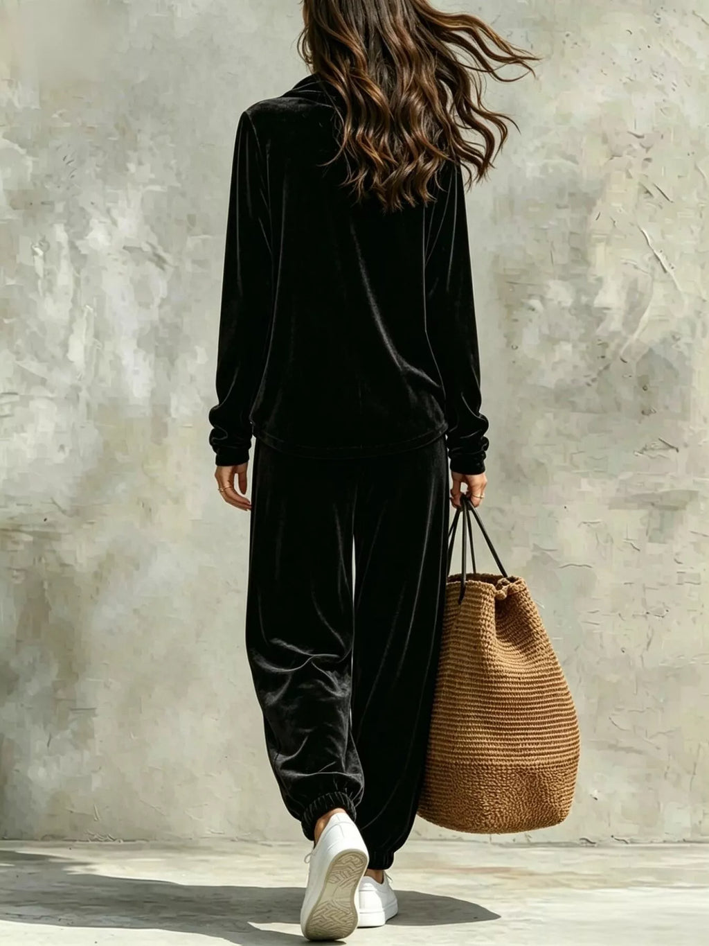 Full Size Velvet Cowl Neck Long Sleeve Top and Pants Set Plus Size | STAHlin RADIANCE