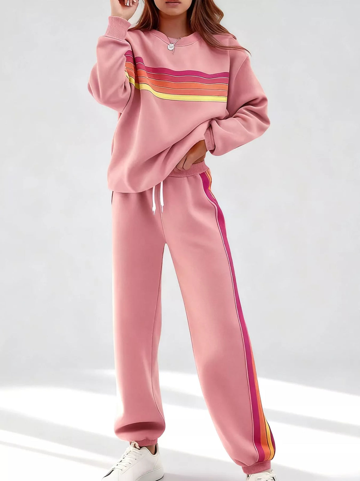 Striped Round Neck Sweatshirt and Pants Set | STAHlin RADIANCE