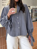 Gingham Button Up Shirt with Tie-Sleeve Detail | STAHlin RADIANCE