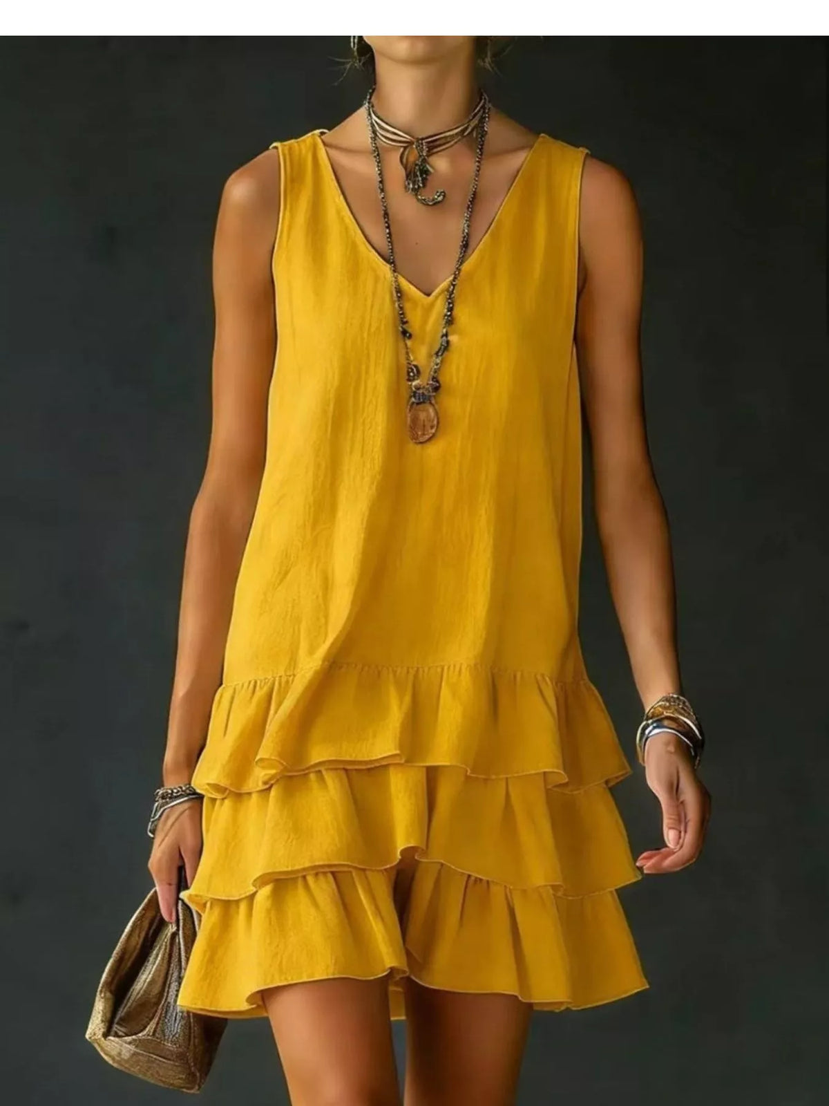 Full Size Ruffled Hem V-Neck Sleeveless Dress Plus Size | STAHlin RADIANCE