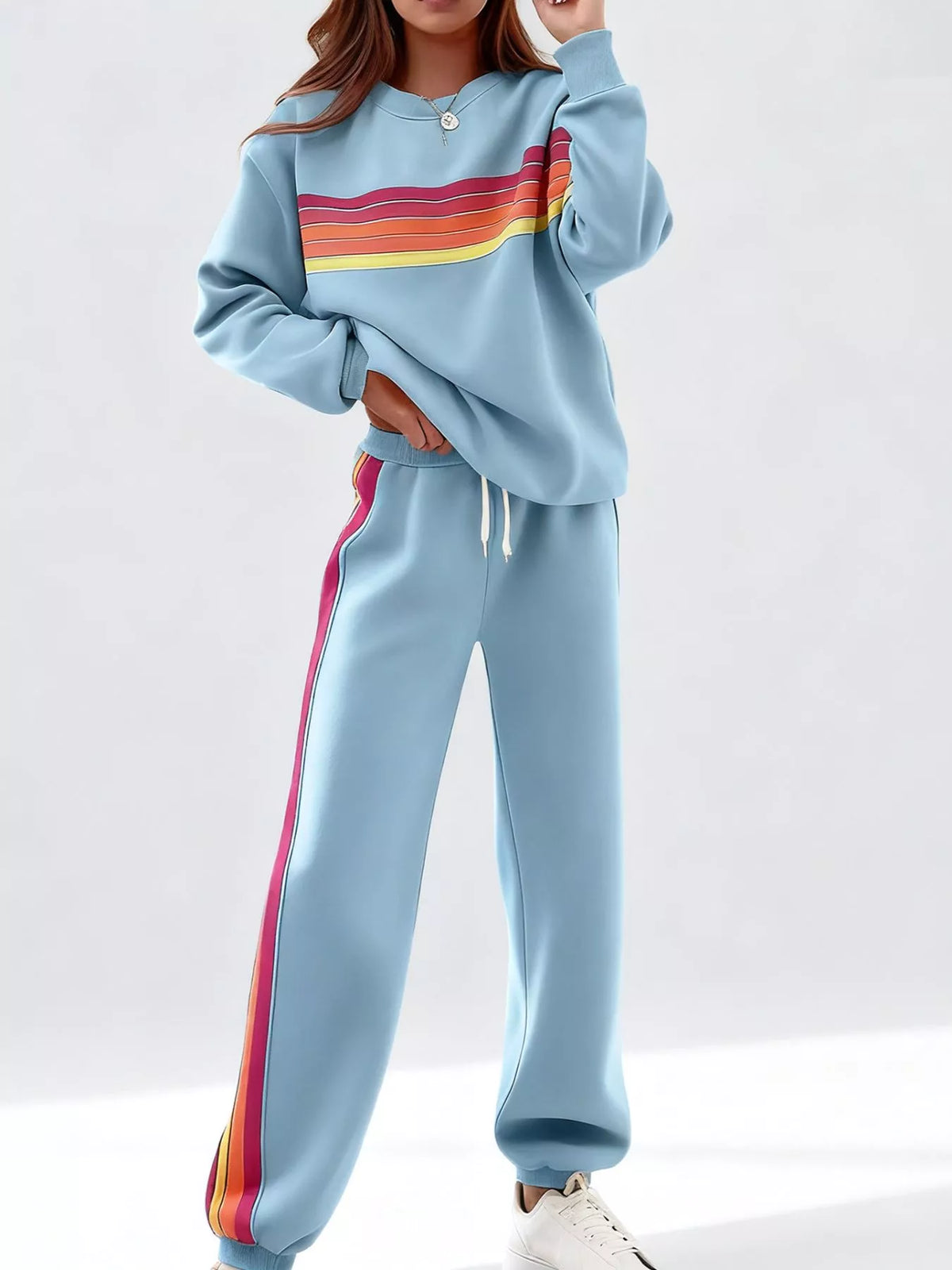 Striped Round Neck Sweatshirt and Pants Set | STAHlin RADIANCE