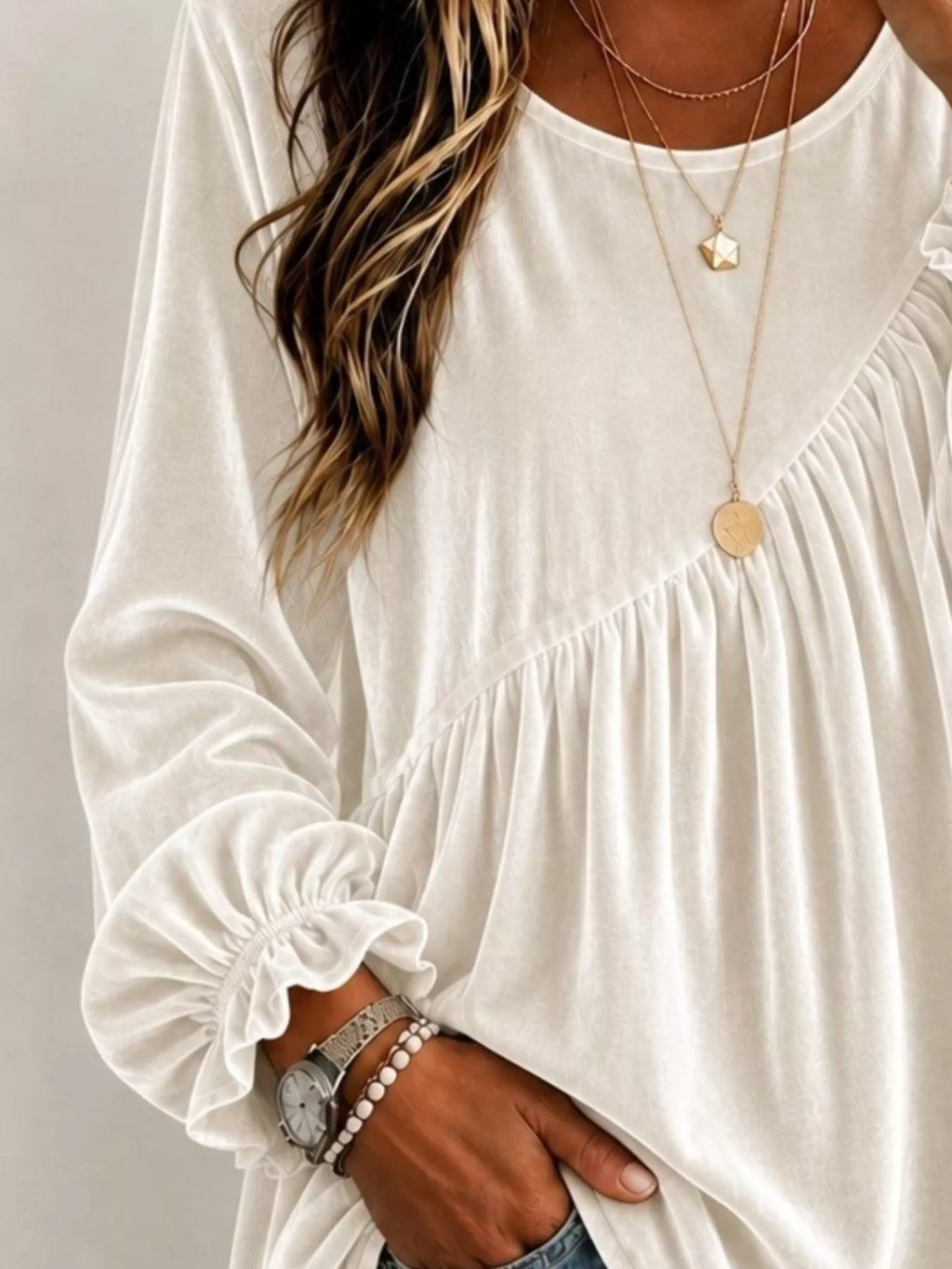 Full Size Velvet Round Neck Long Sleeve Blouse Plus Size | STAHlin RADIANCE