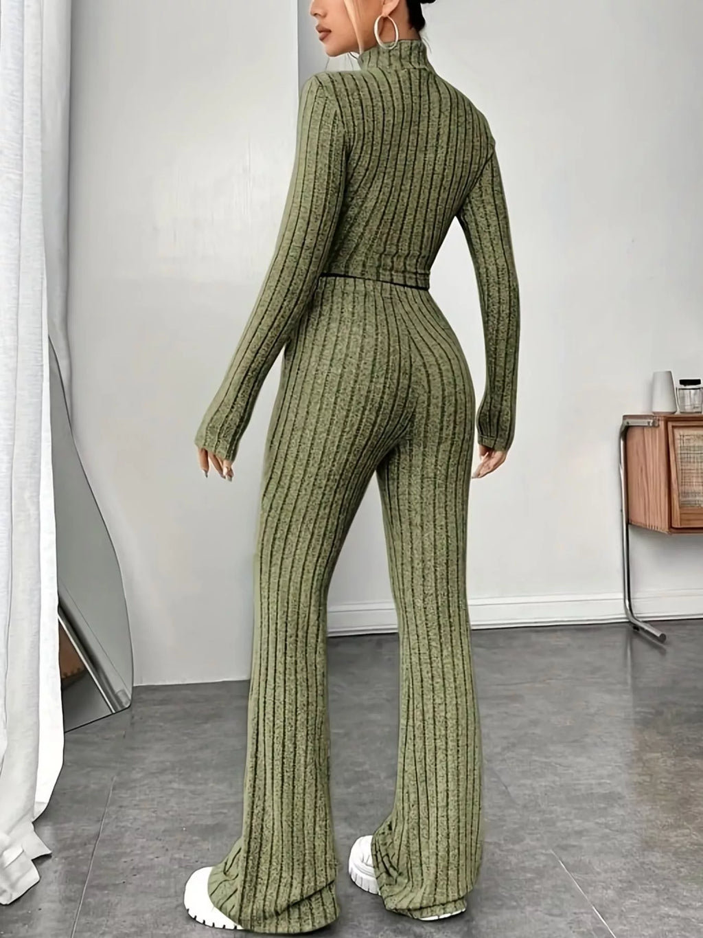 Ribbed Turtleneck Crop Top and Flare Pants Sweater Set | STAHlin RADIANCE