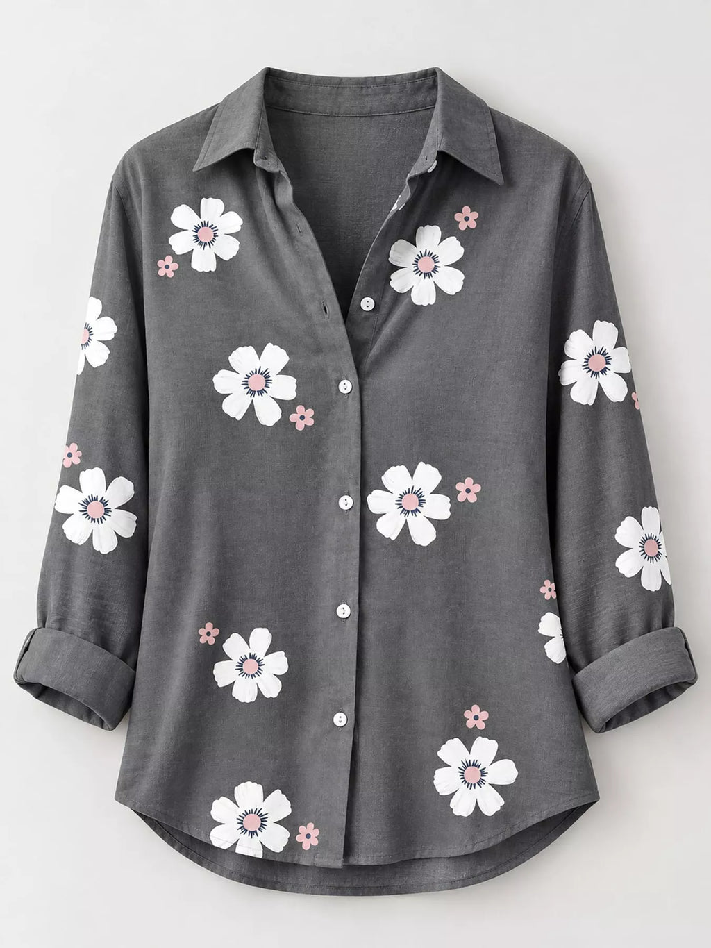 Full Size Floral Print Button-Down Casual Shirt Plus Size | STAHlin RADIANCE