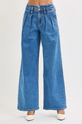 RISEN Full Size Mid Rise Fit Wide Leg with Pleated Detail Jeans Plus Size | STAHlin RADIANCE