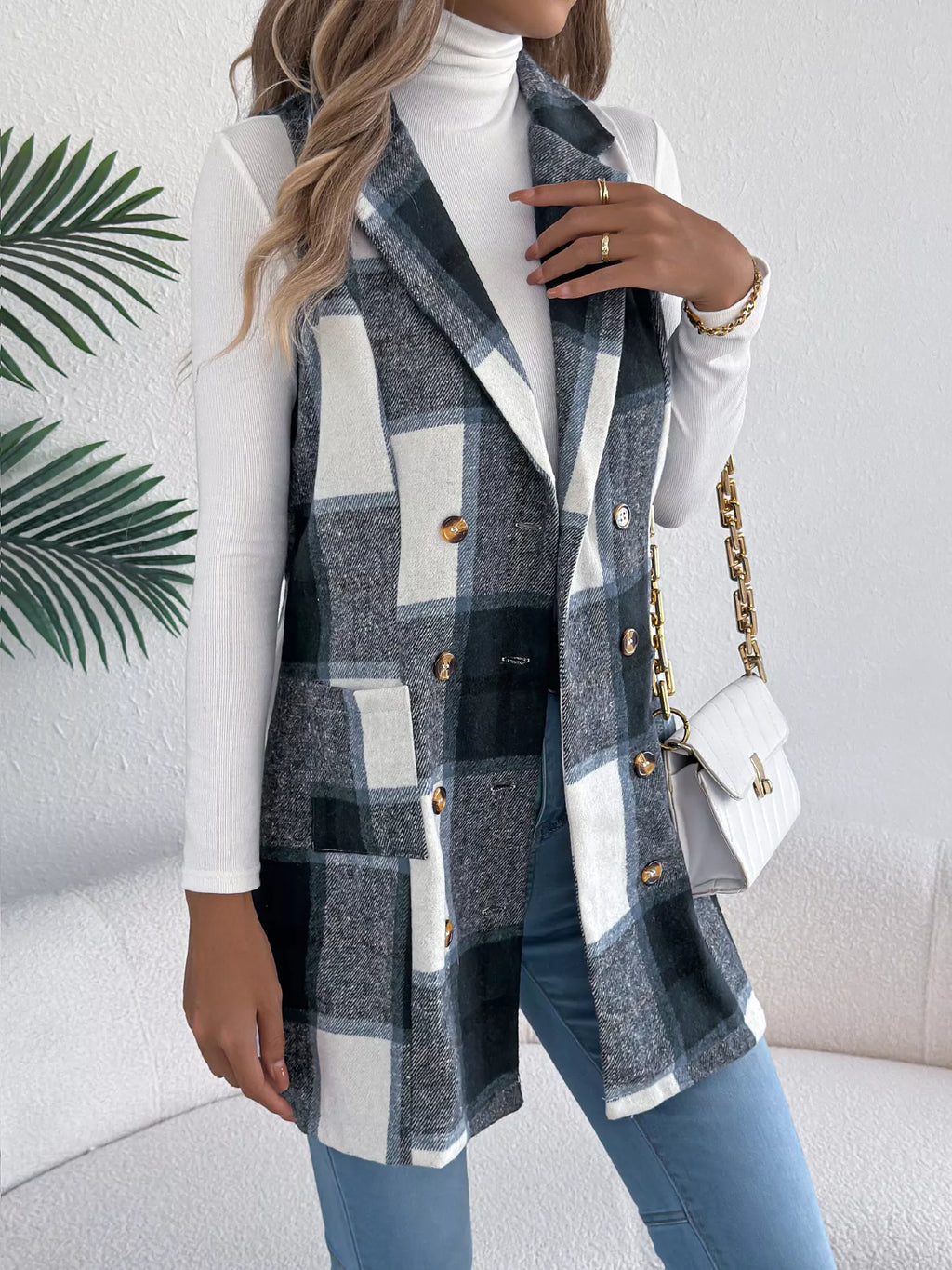 Plaid Double-Breasted Vest Coat | STAHlin RADIANCE