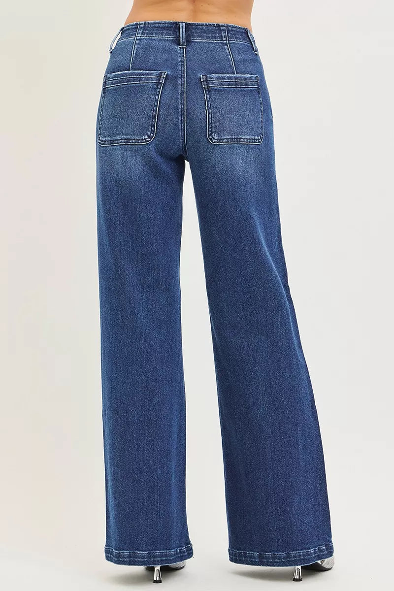 RISEN High Rise Wide Leg Slanted Pocket Jeans | STAHlin RADIANCE