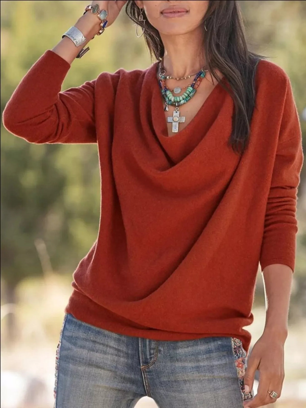 Full Size Cowl Neck Long Sleeve Top Plus Size | STAHlin RADIANCE