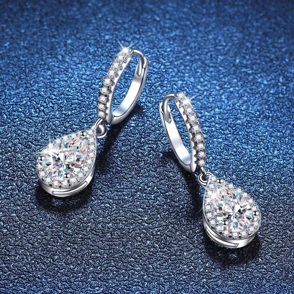 1 Carat 925 Sterling Silver Moissanite Hoop Teardrop Earrings | STAHlin RADIANCE
