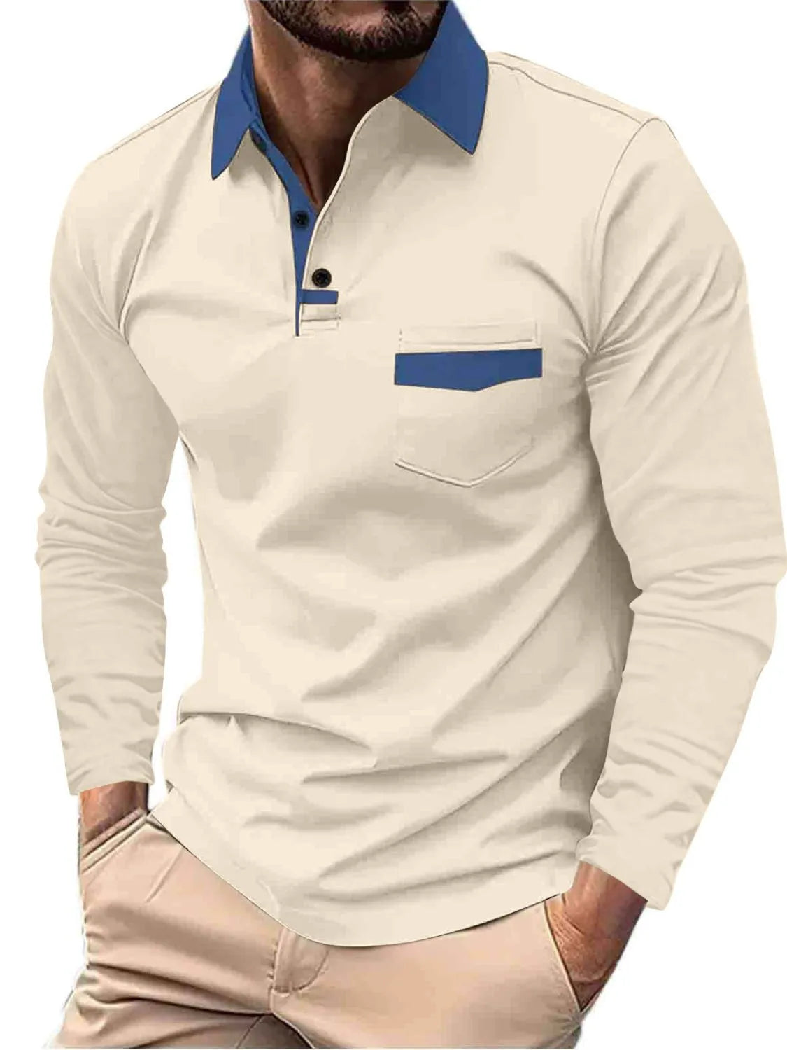 Men's Full Size Collared Neck Long Sleeve Polo Plus Size | STAHlin RADIANCE