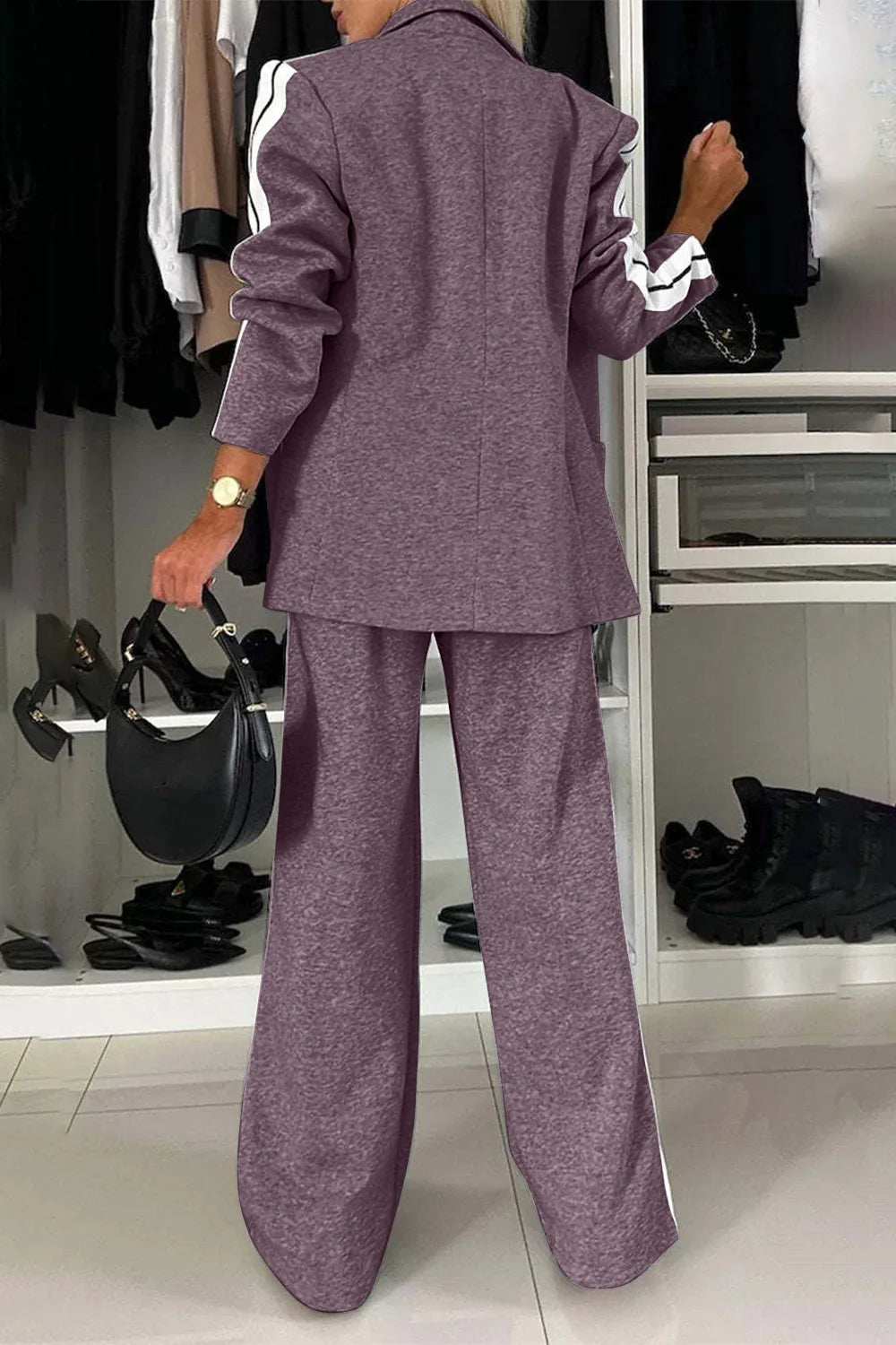Full Size Contrast Lapel Collar Top and Pants Set | STAHlin RADIANCE