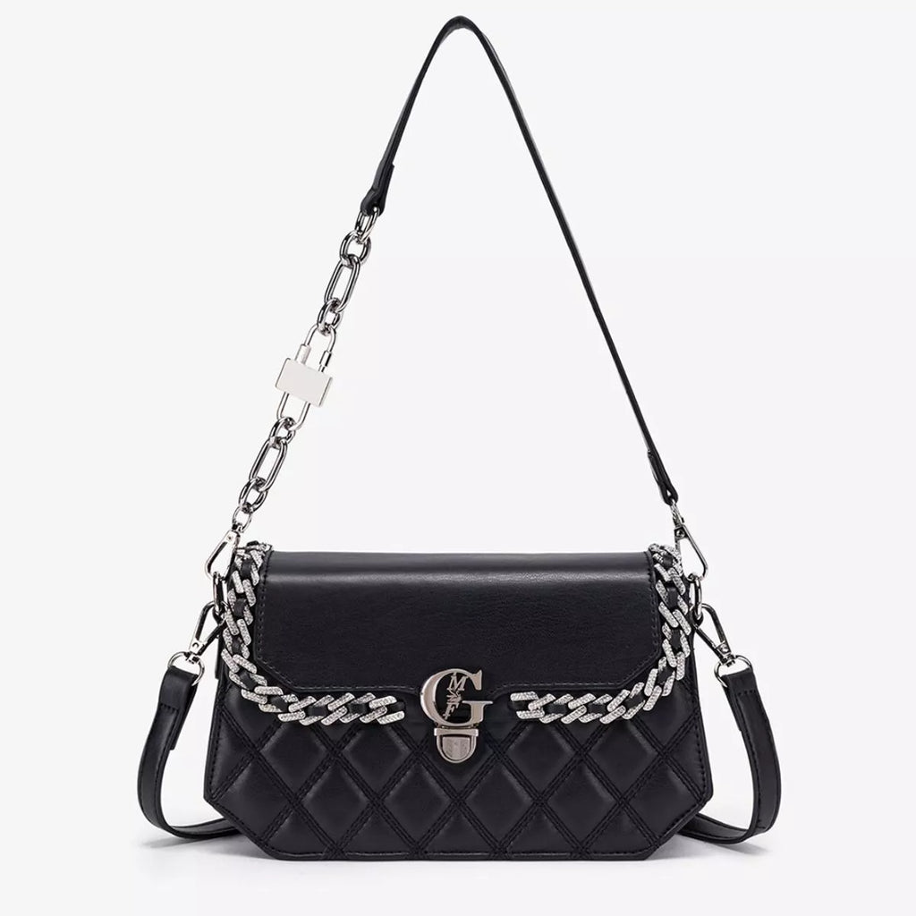 Quilted PU Leather Crossbody Bag with Rhinestone Decor | STAHlin RADIANCE