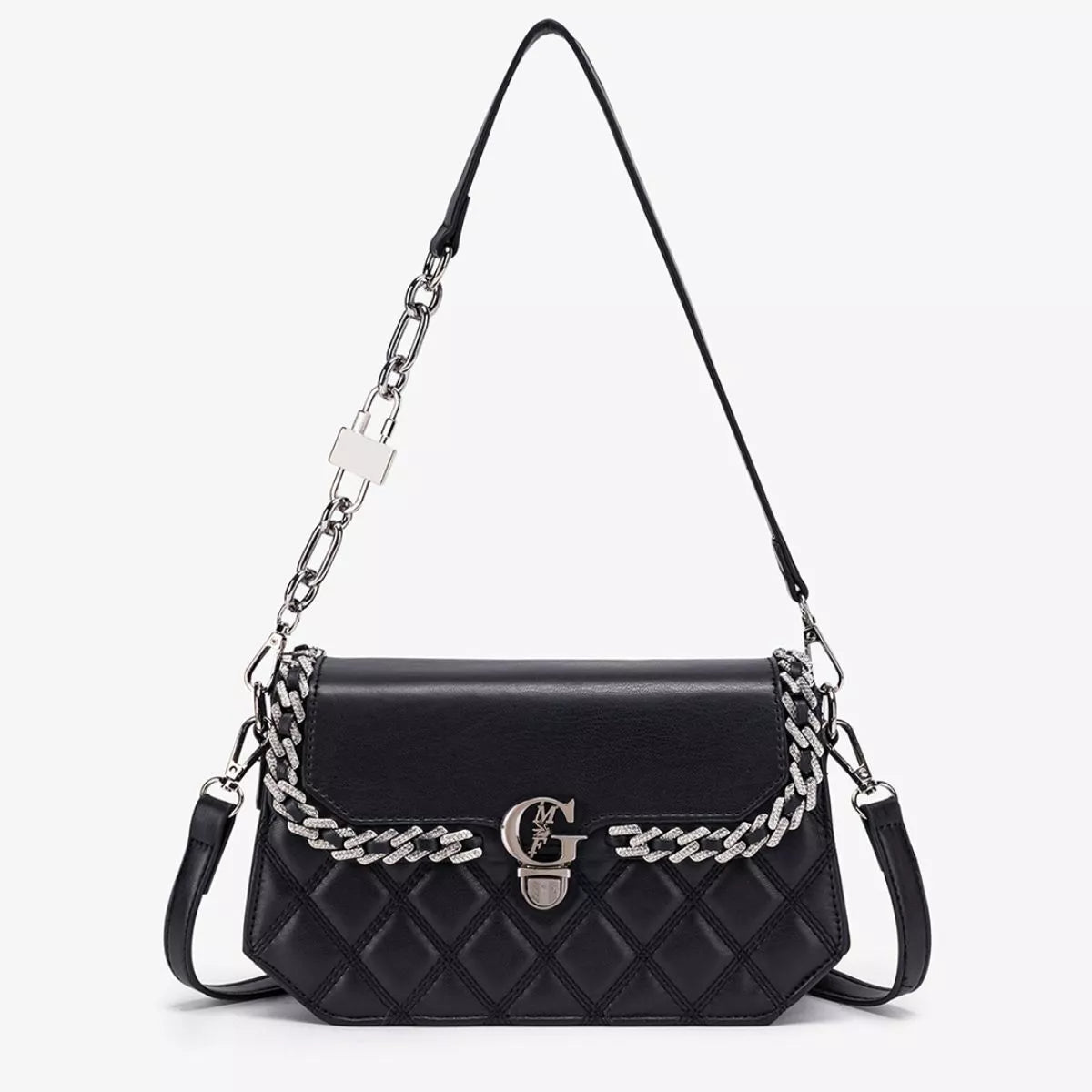 Quilted PU Leather Crossbody Bag with Rhinestone Decor | STAHlin RADIANCE