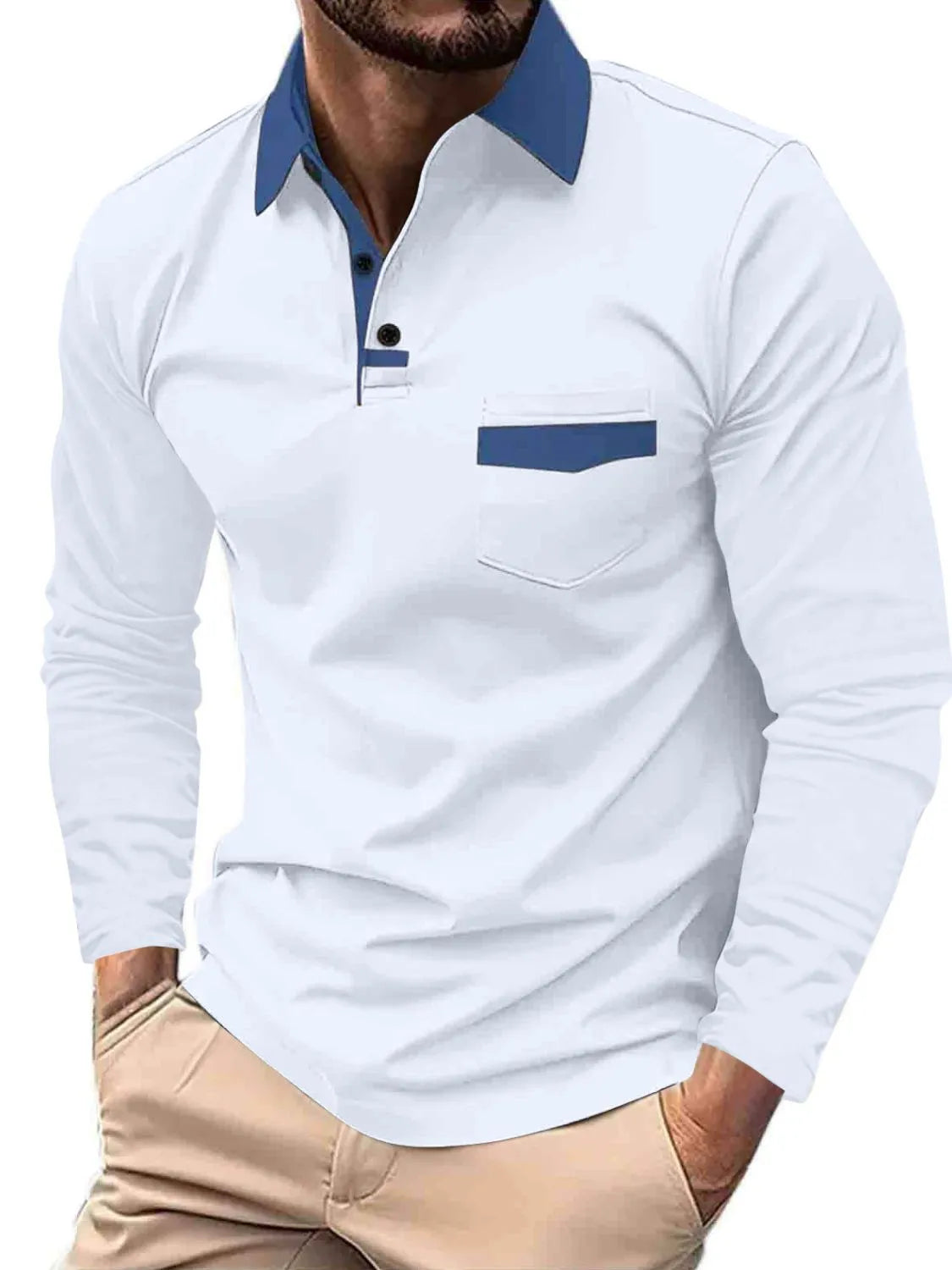 Men's Full Size Collared Neck Long Sleeve Polo Plus Size | STAHlin RADIANCE